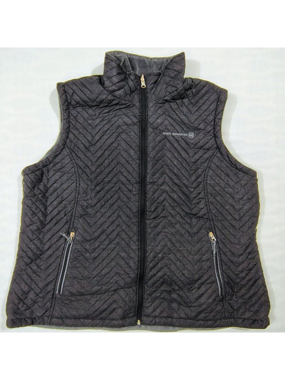 Free Country Reversible Quilted Fleece Vest Womens Size 2X Black Gray Full Zip